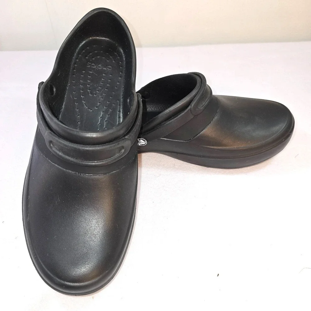 y2k Crocs Womens 11 Black Clogs Lock Slip Resistant‎ Work Food Service Kitchen